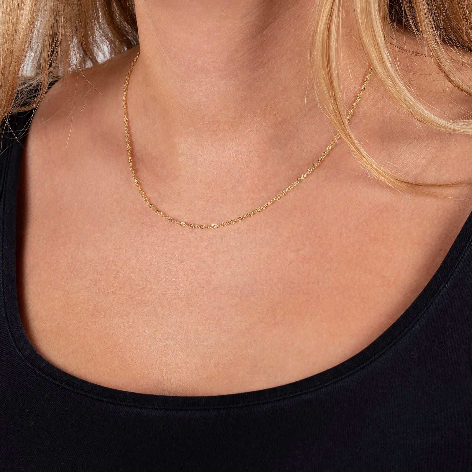 Halsband 18k guld - Singaporekedja 38+4 cm / 1,5 mm