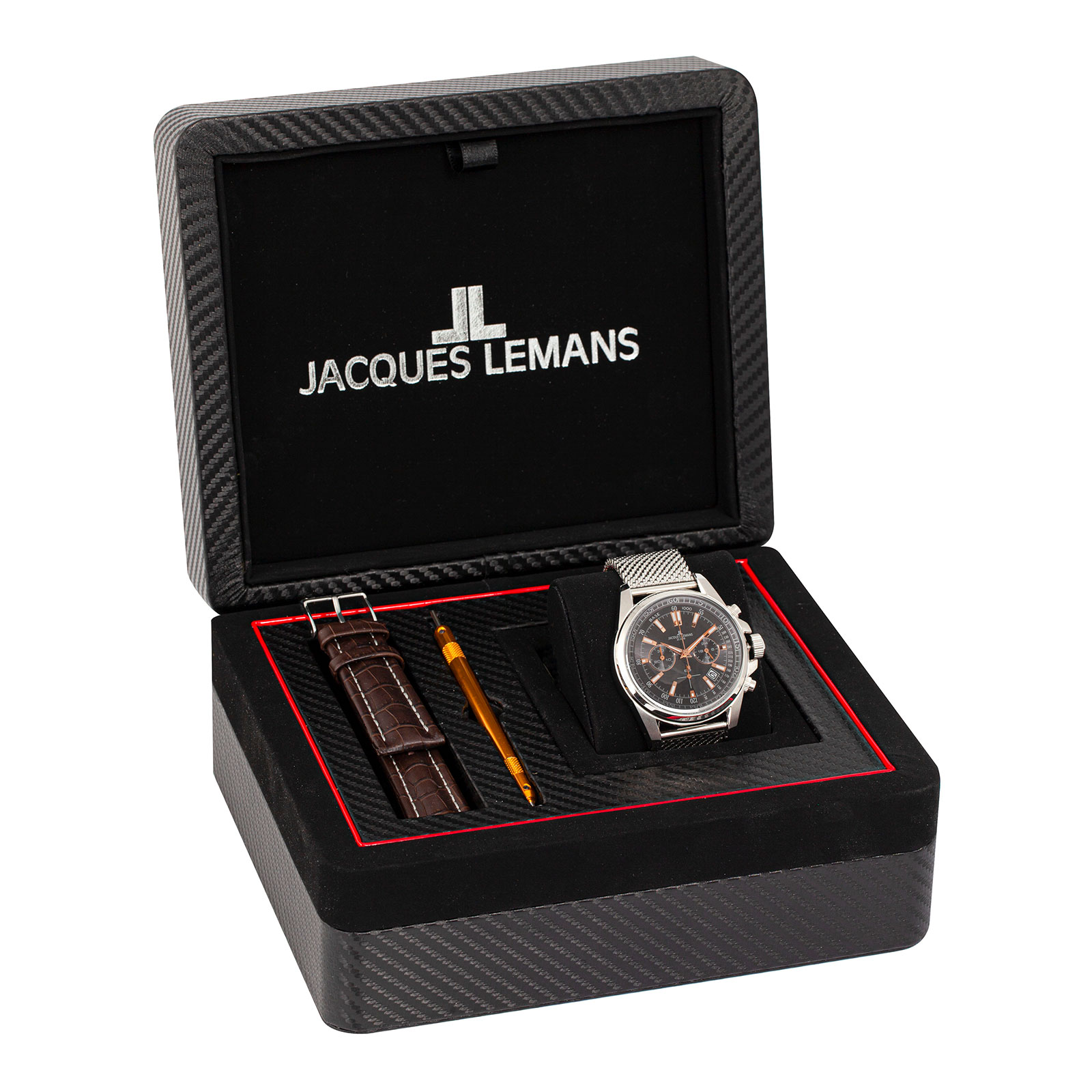 Jacques Lemans Liverpool - herr, presentset, grå mesh, 44mm