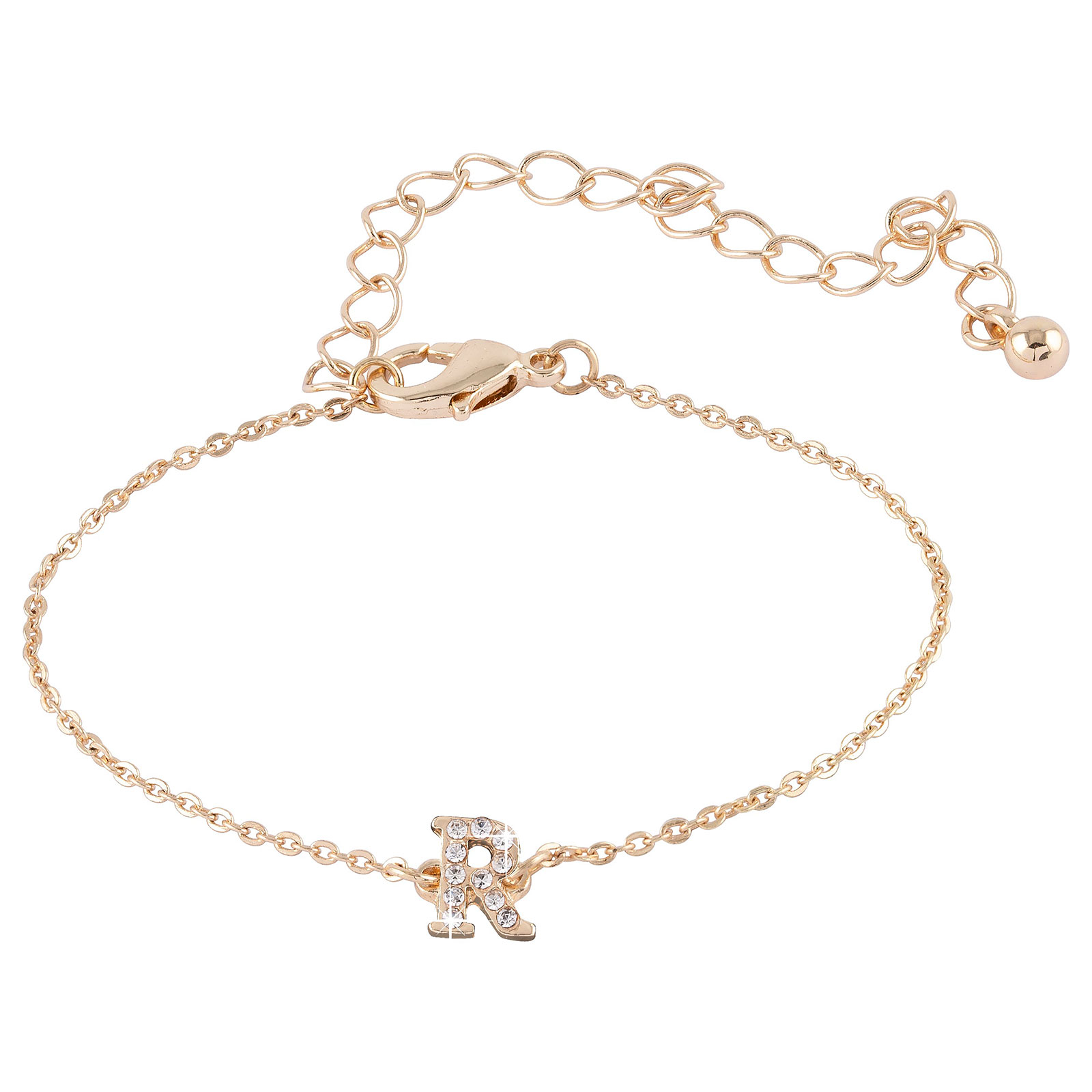 Guldfärgat armband bokstav R