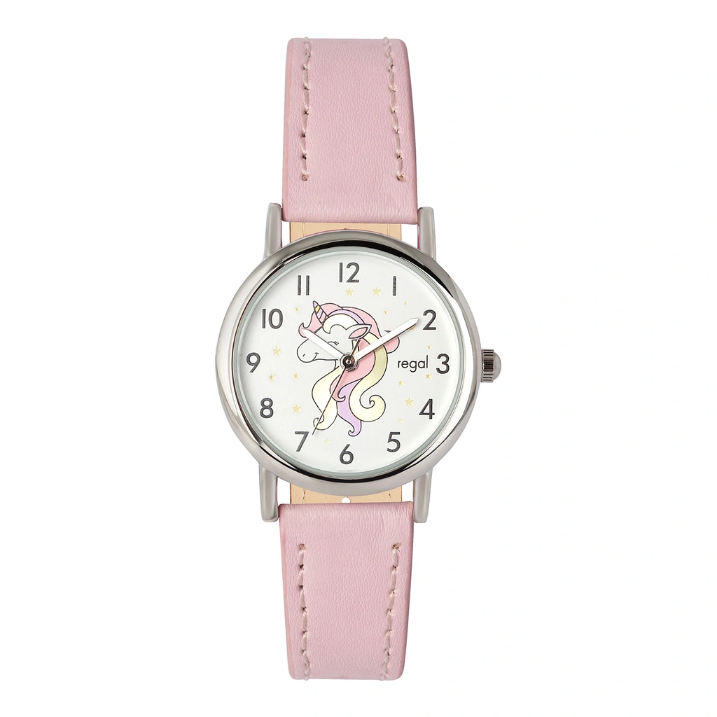 Barnset ljusrosa klocka & halsband enhörning