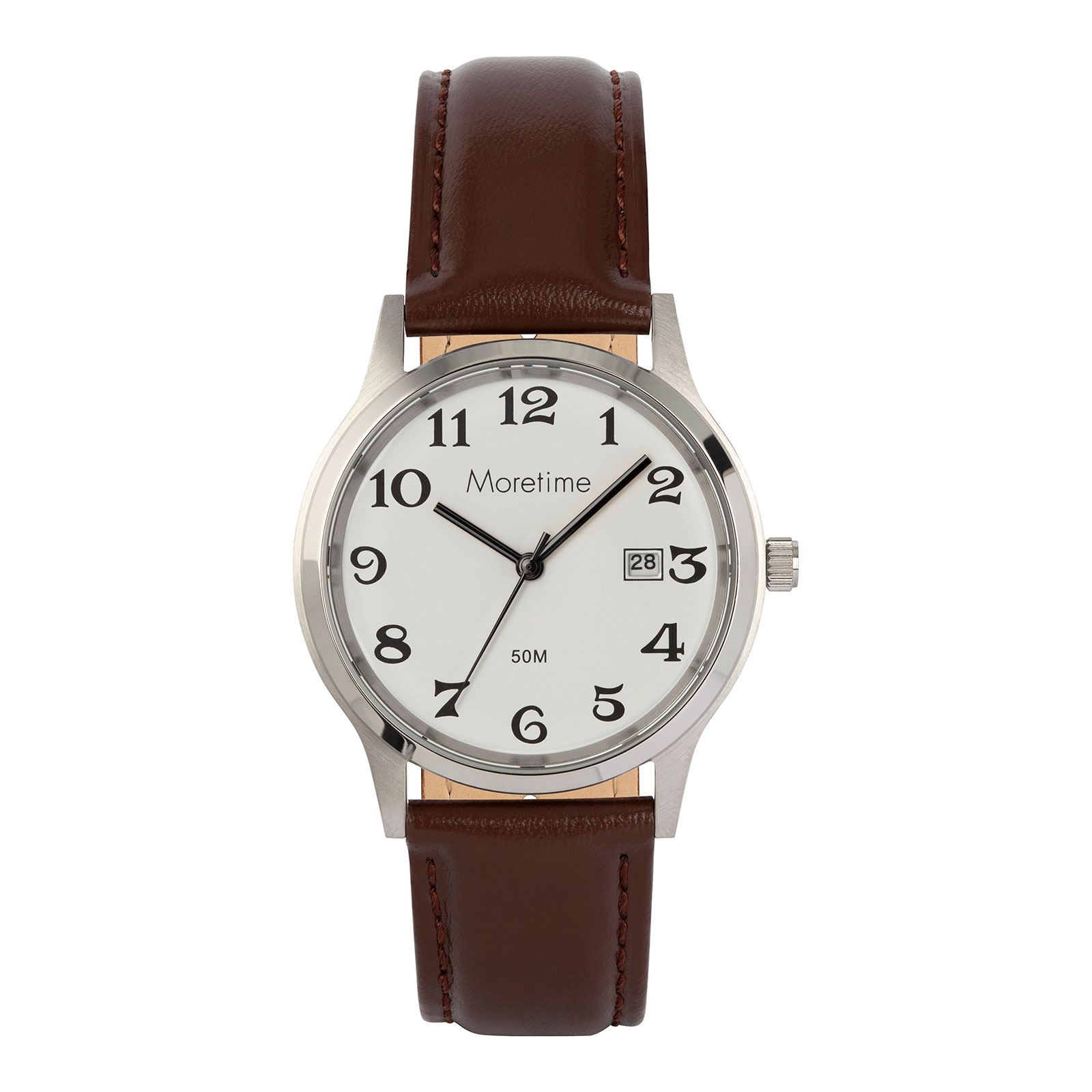 Moretime herrklocka - silver/brun, snirkliga siffror