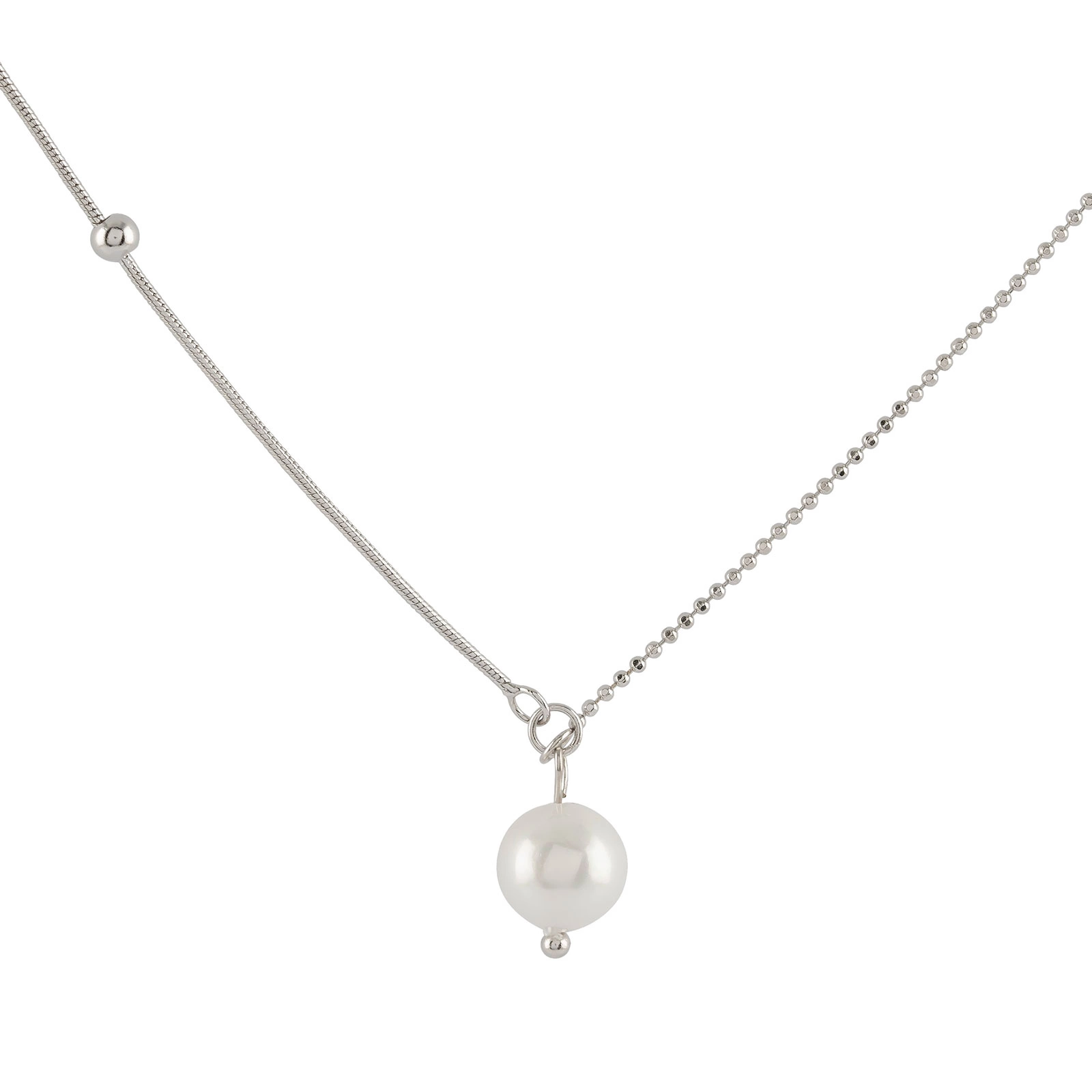 Silverhalsband med pärla 42+3 cm