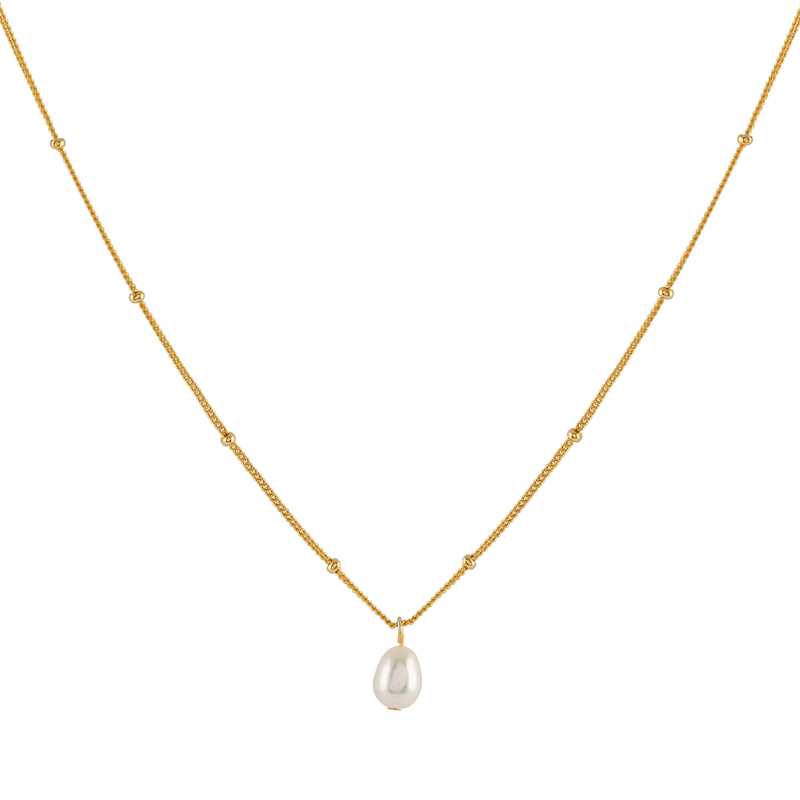 Guldpläterat silverhalsband - odlad pärla 42+3 cm