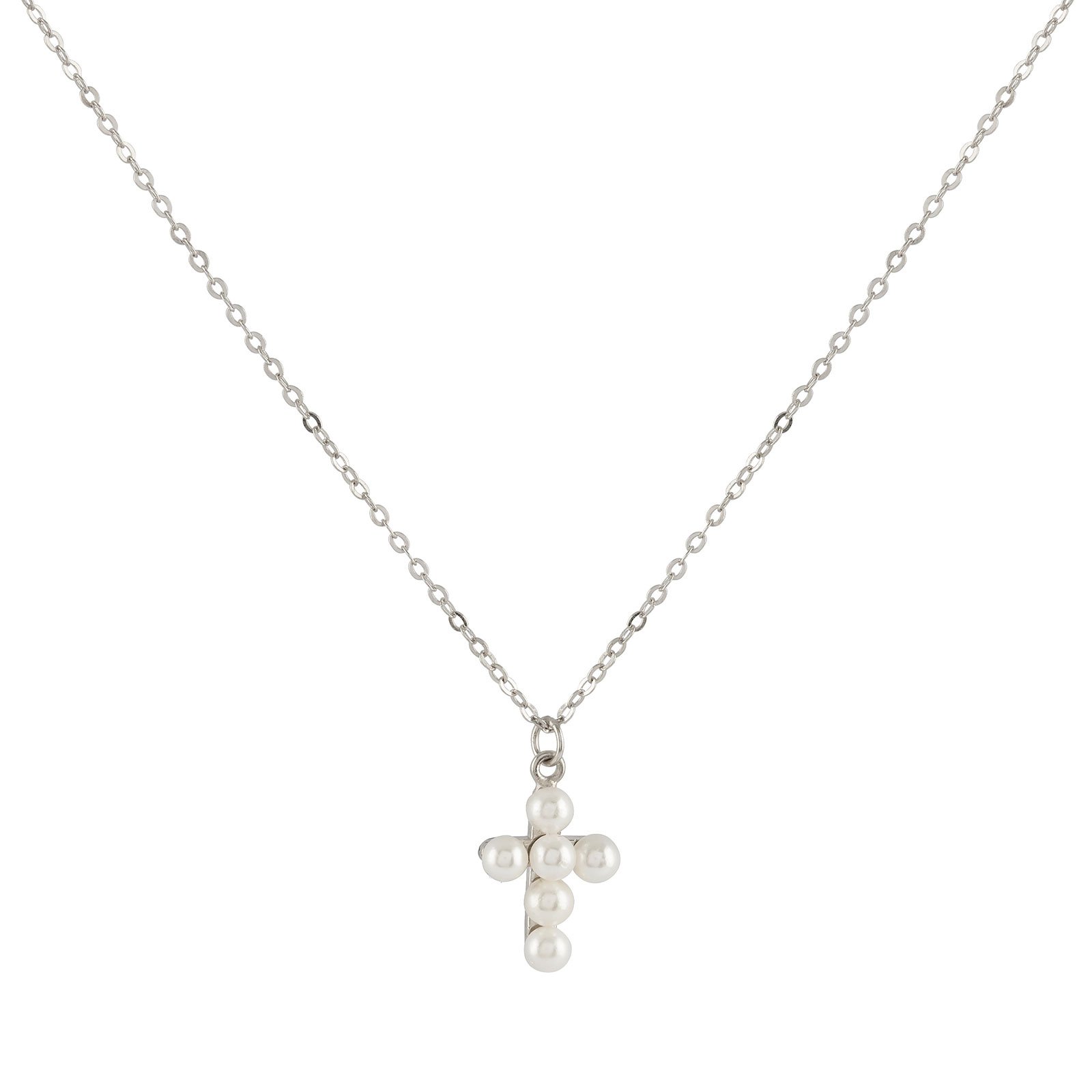 Silverhalsband med kors & pärlor 42+3 cm