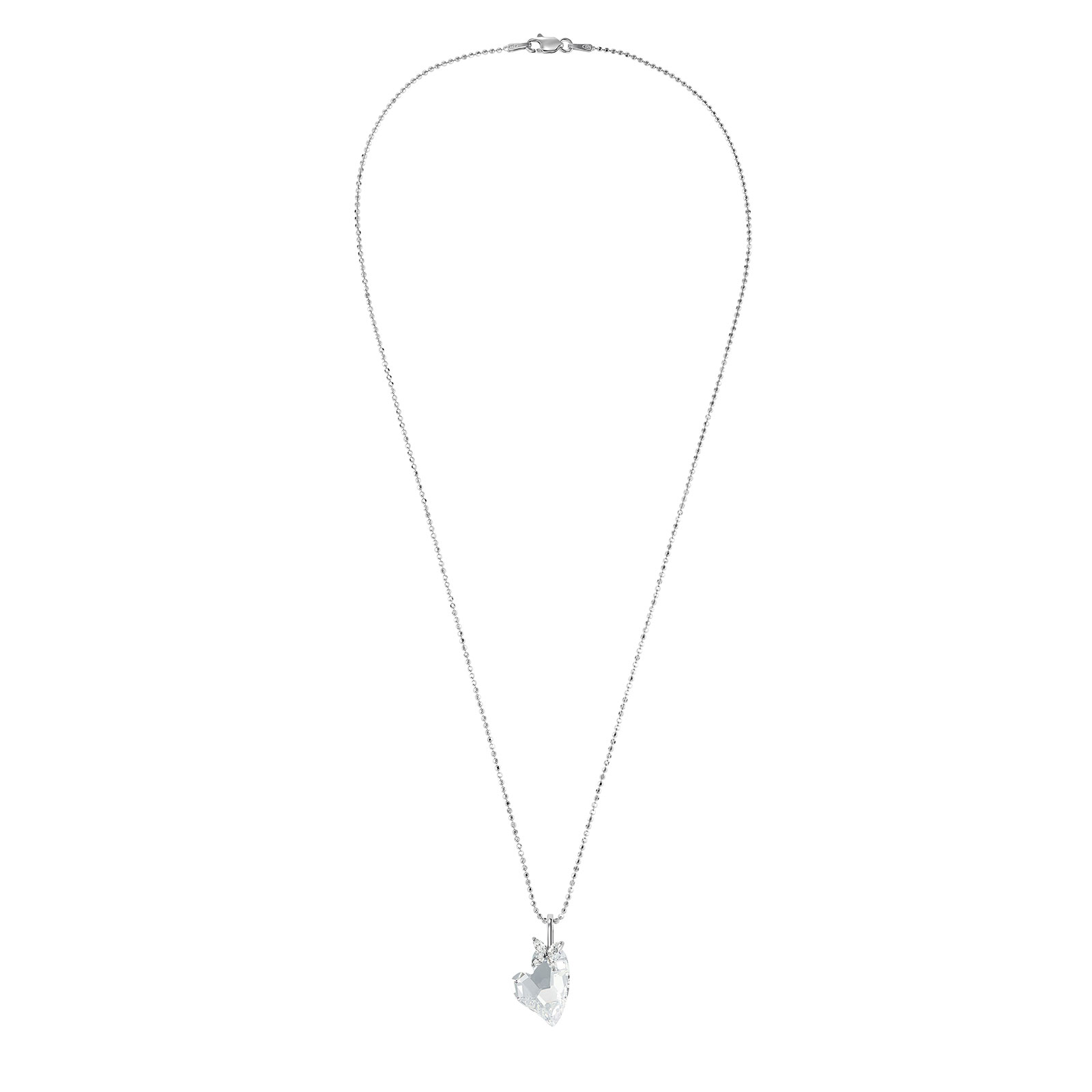 Silverhalsband, hjärtformad vit sten - 45 cm