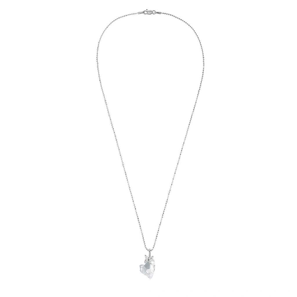Silverhalsband, hjärtformad vit sten - 45 cm