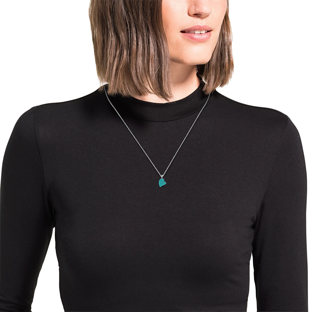 Silverhalsband, blått hjärta med vita stenar - 45 cm