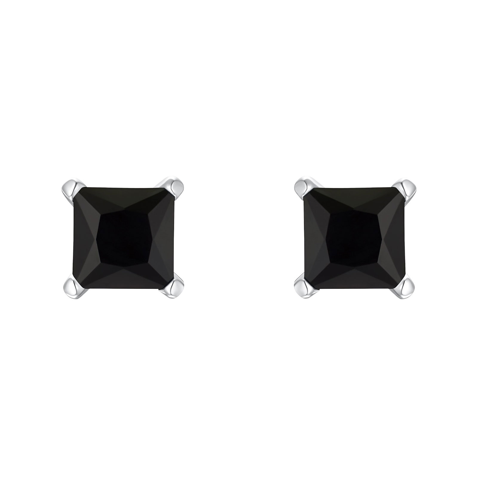 Silverörhängen - kvadratiska svarta Kubisk Zirkonia, 8 mm