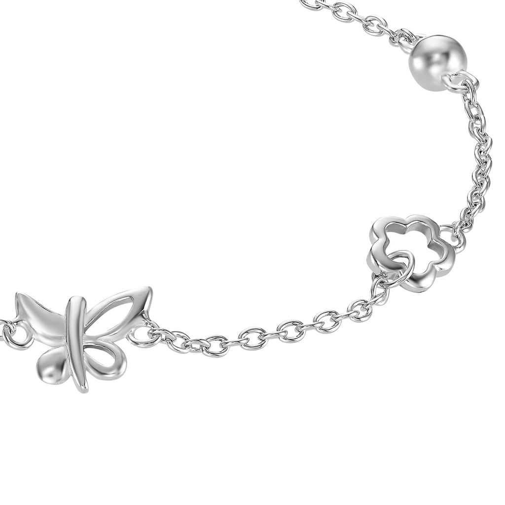 Armband Sterling Silver 925 - fjäril & blommor, 17+2 cm