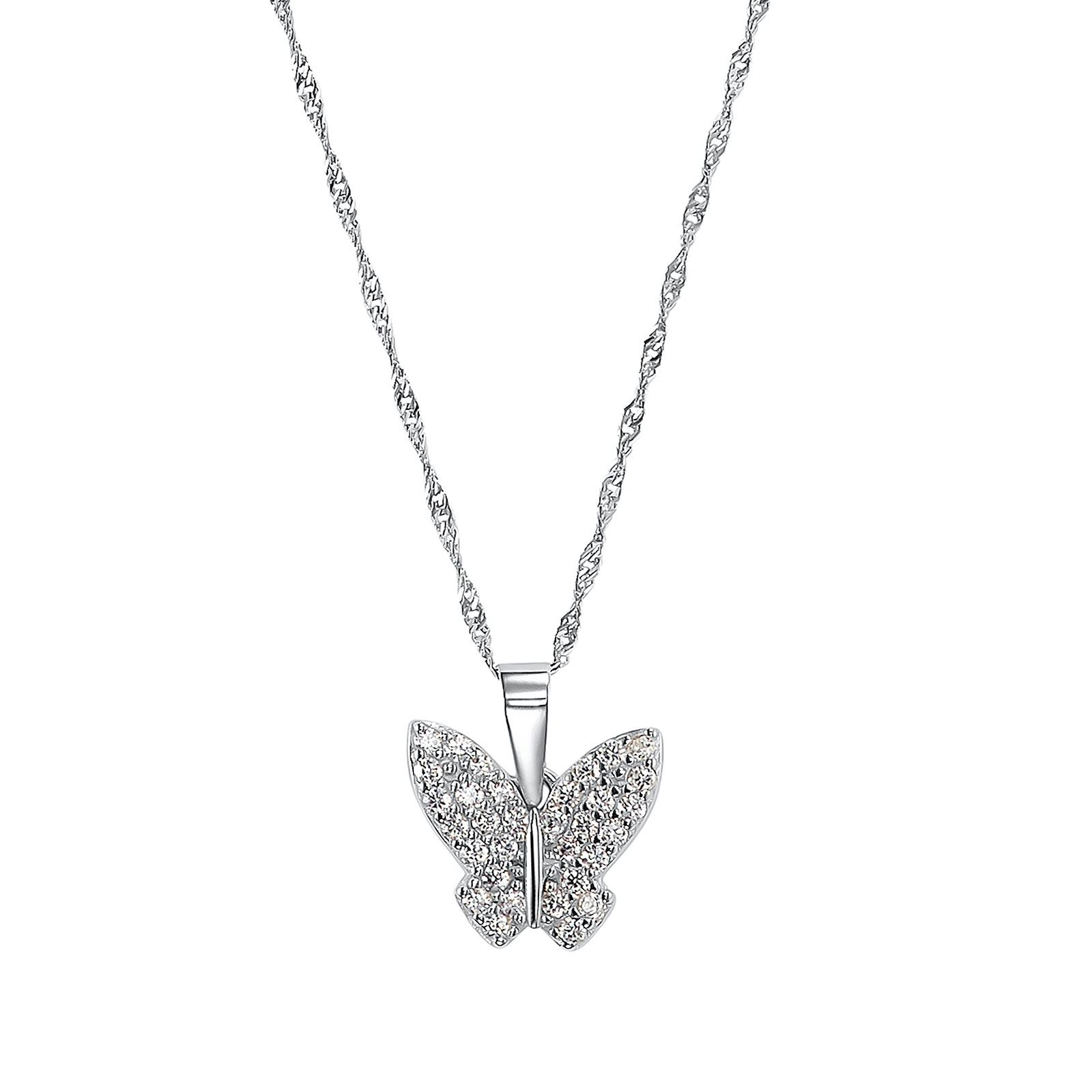 Silverhalsband, berlock fjäril - 42 cm