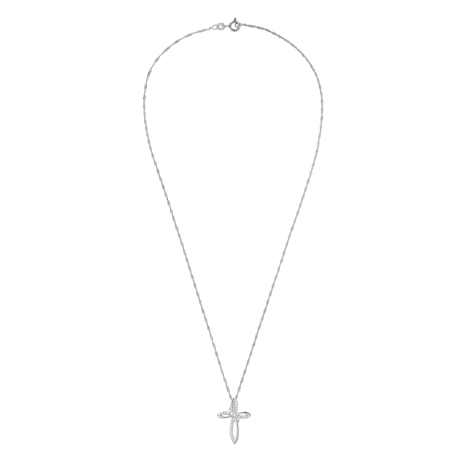 Silverhalsband, singaporekedja med snirkligt kors - 42 cm