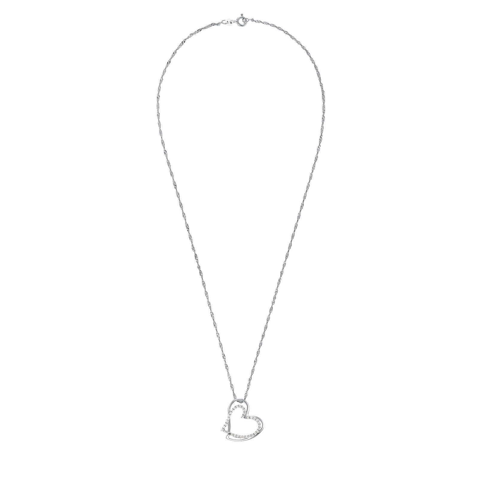 Silverhalsband, singaporekedja med dubbelt hjärta - 45 cm