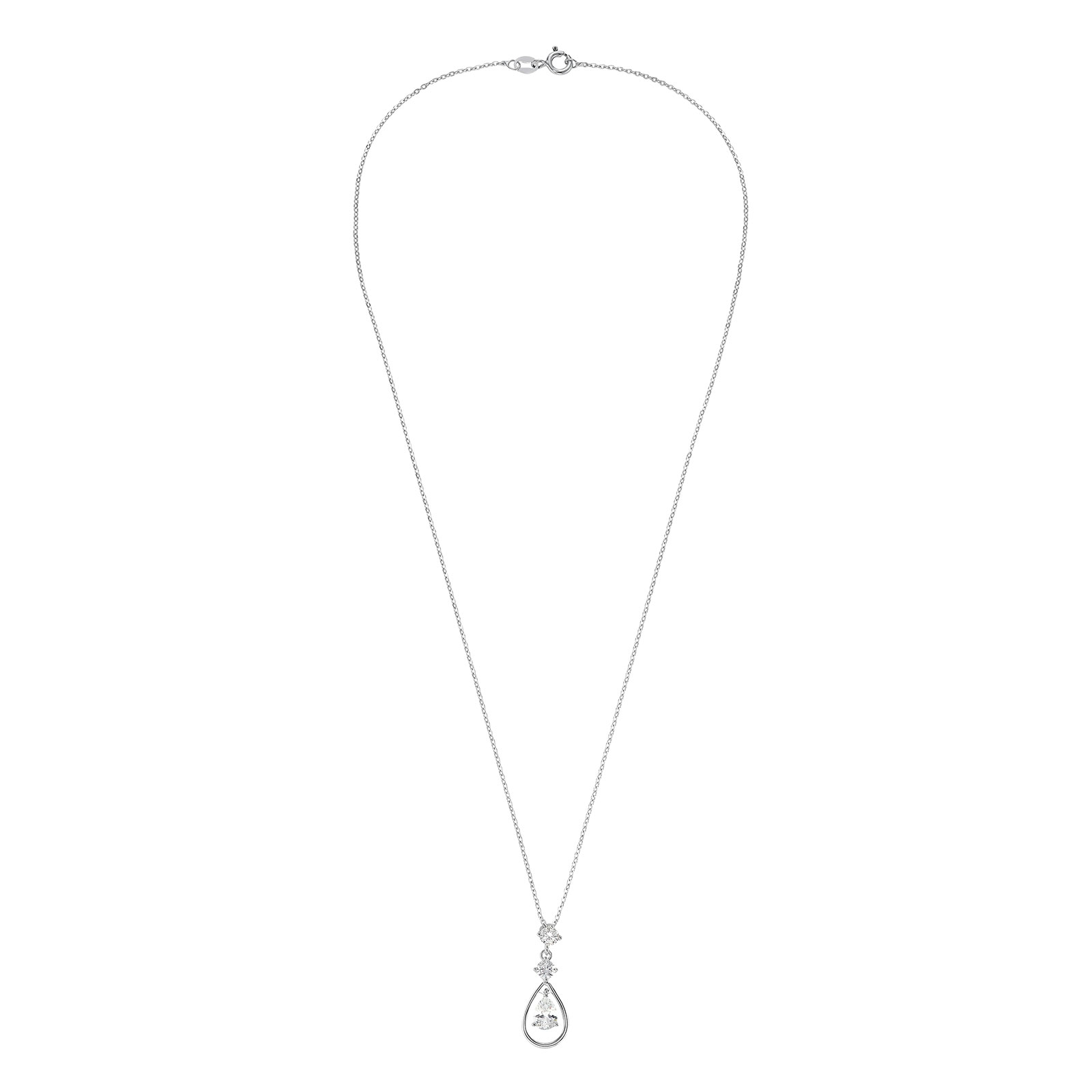 Silverhalsband, droppe med vit sten - 45 cm