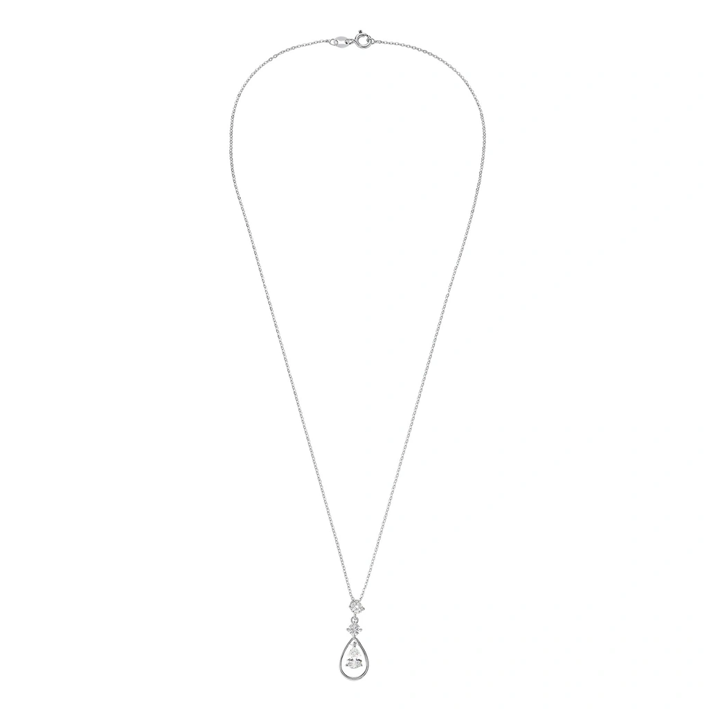 Silverhalsband, droppe med vit sten - 45 cm