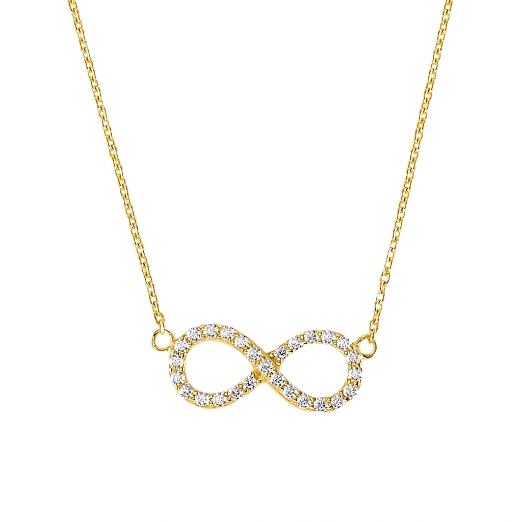 Guldpläterat silverhalsband, infinitysymbol - 45 cm