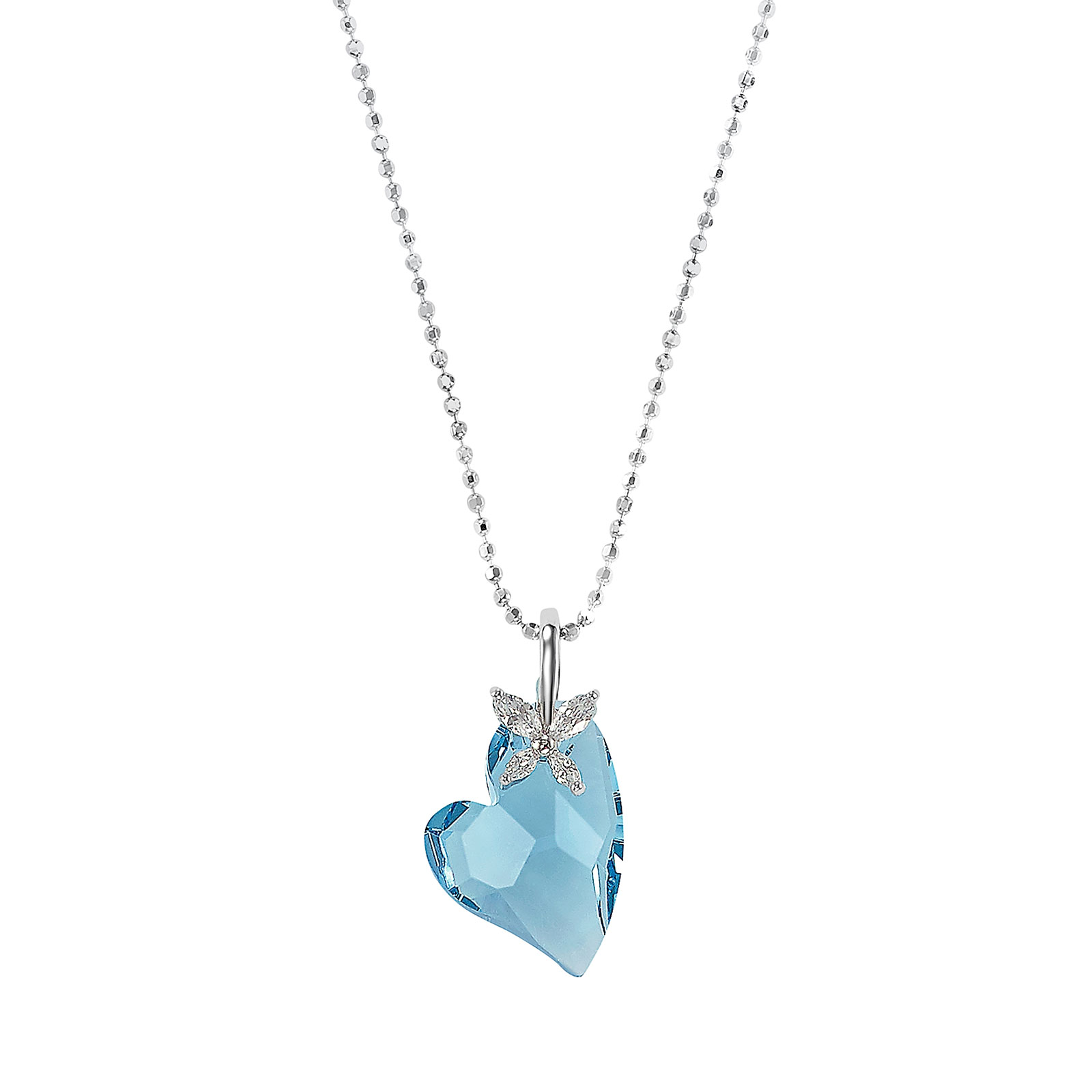 Silverhalsband - hjärtformad blå Kubisk Zirkonia, 45 cm