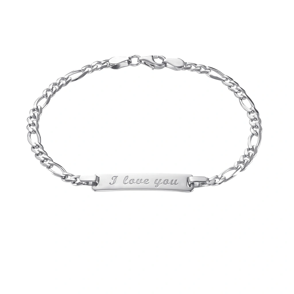 Silverarmband, figarolänk med id-bricka "I love you" - 19 cm