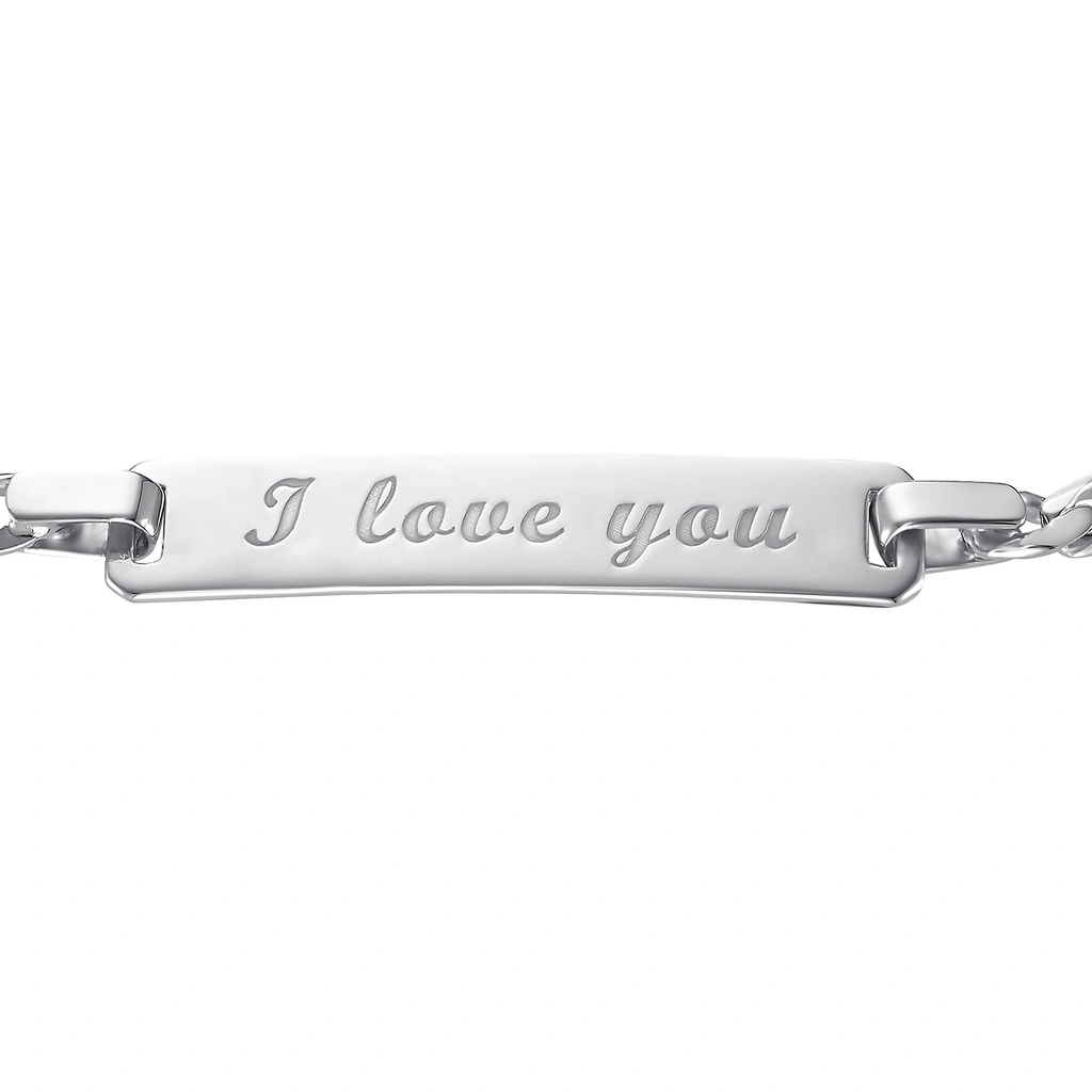 Silverarmband, figarolänk med id-bricka "I love you" - 19 cm