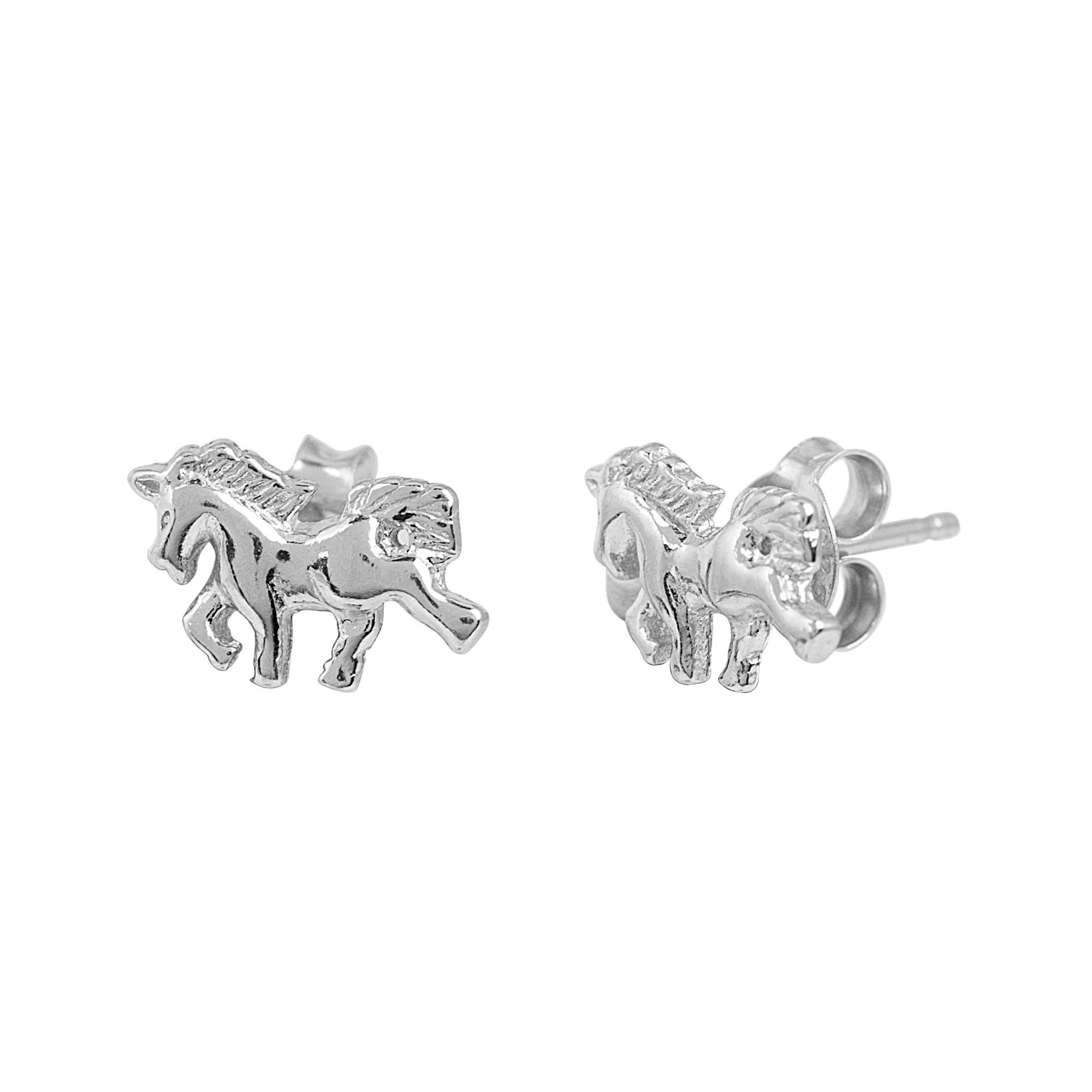Silverörhängen för barn - studs hästar 8x6 mm