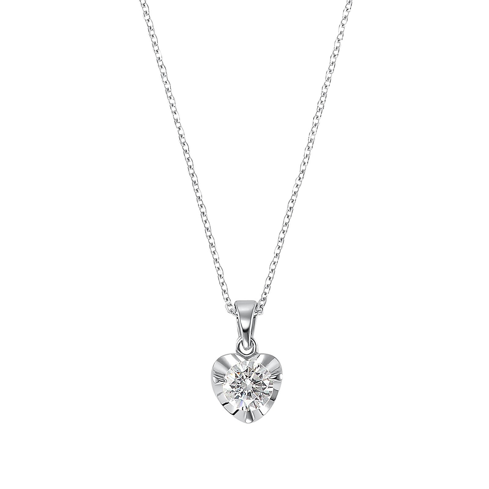 Silverhalsband - hjärta & Kubisk Zirkonia, 45 cm