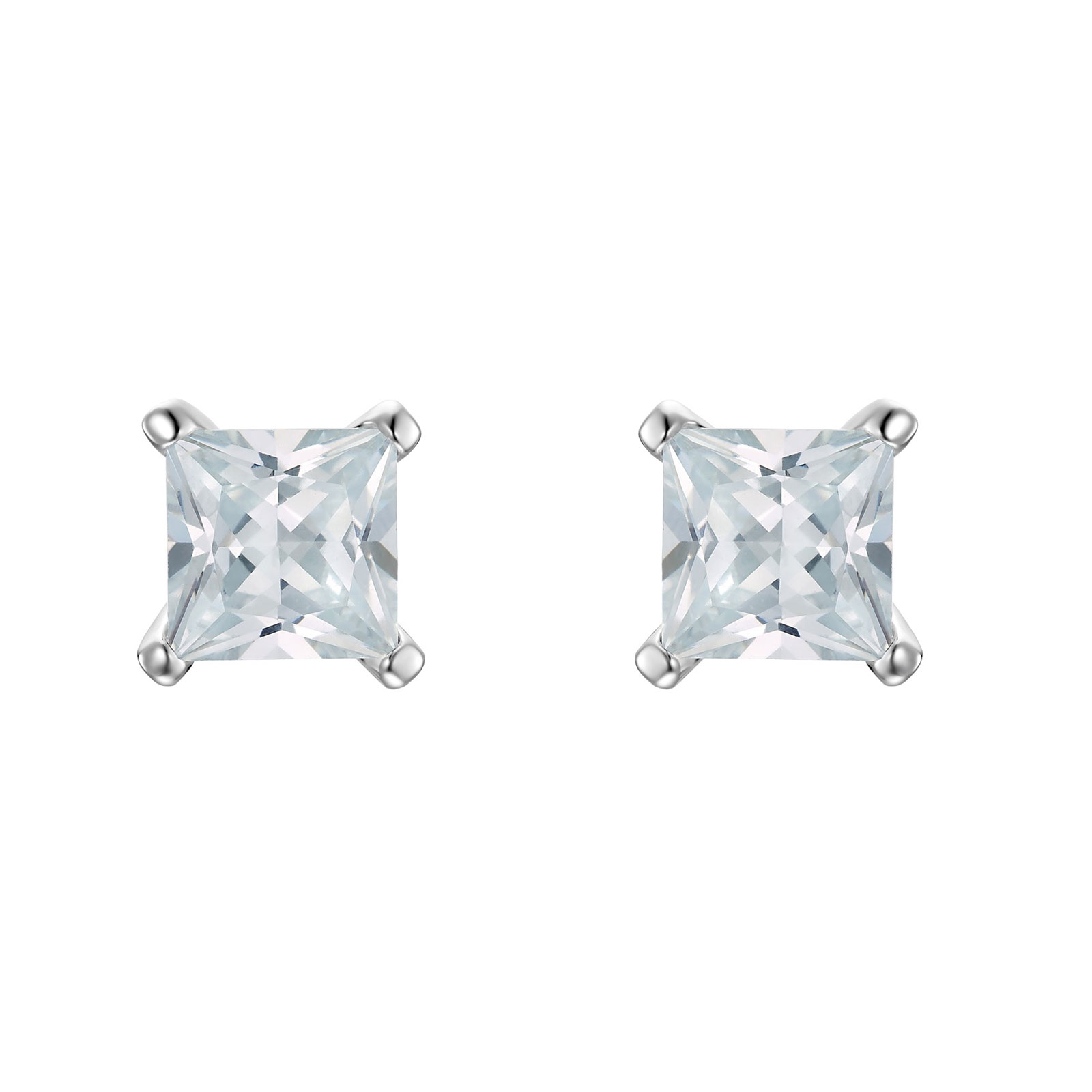 Silverörhängen, studs kvadratiska med svarta stenar - 6 mm