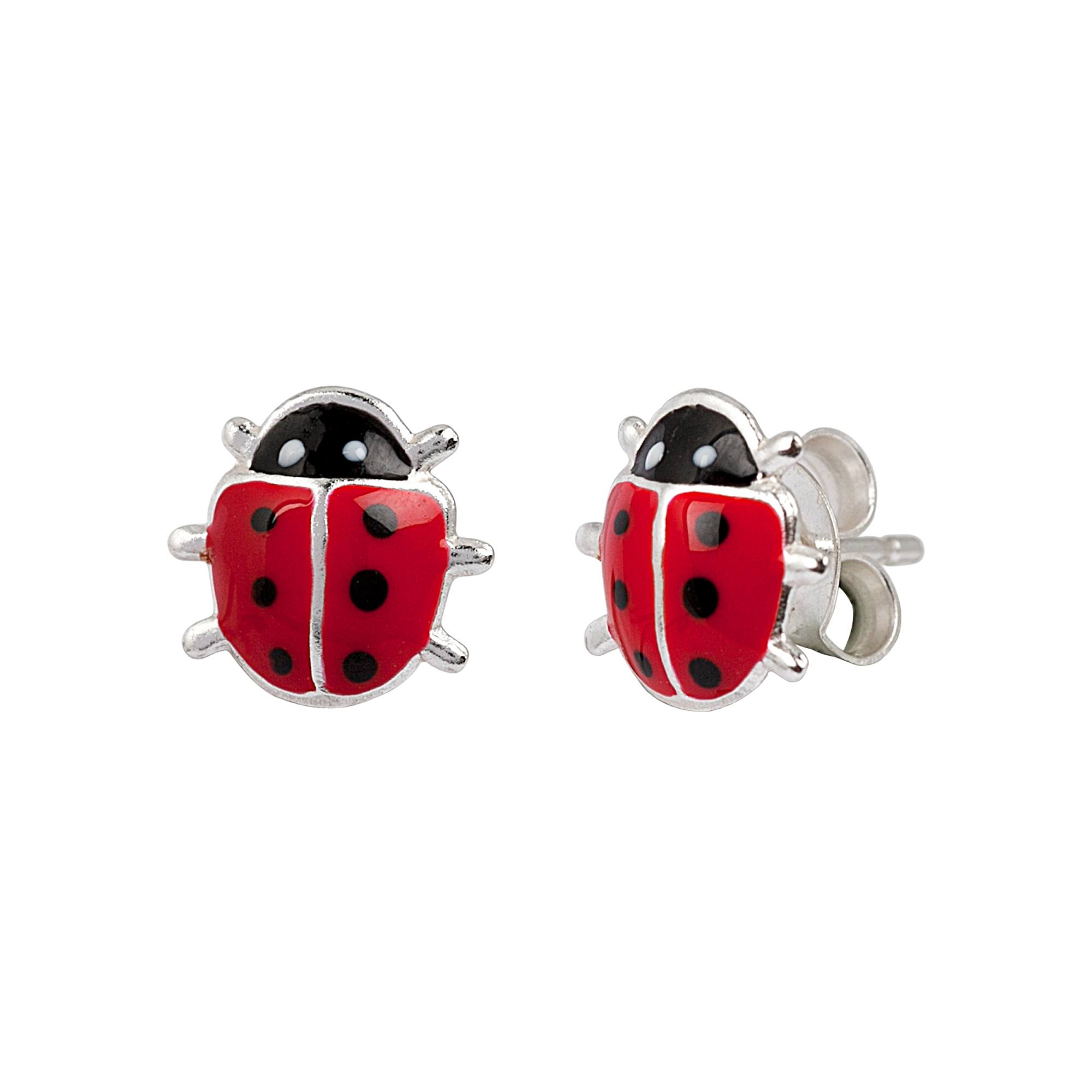 Silverörhängen för barn - studs nyckelpigor, 7x8 mm