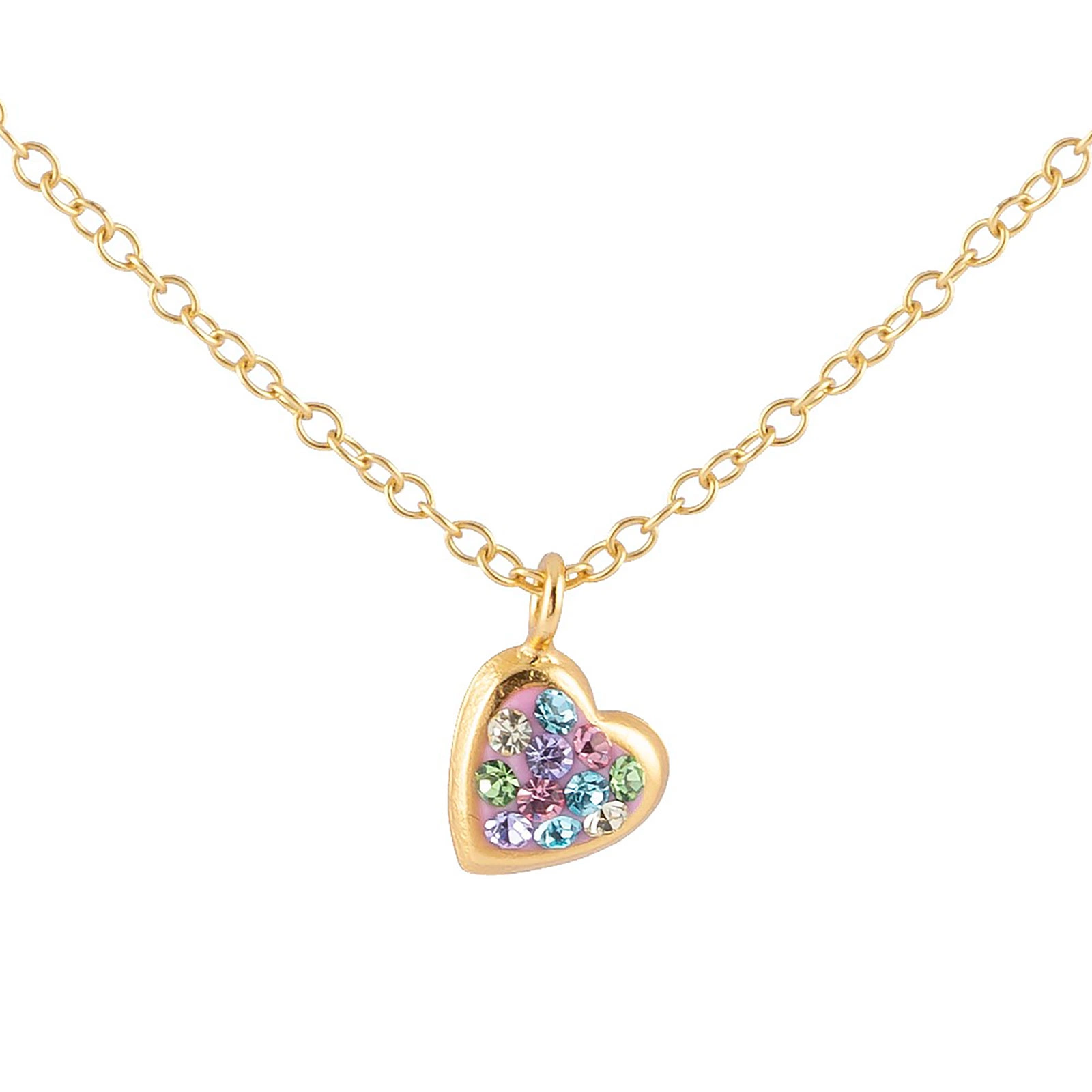 Guldfärgat smyckeset för barn i äkta silver - glittriga hjärtan