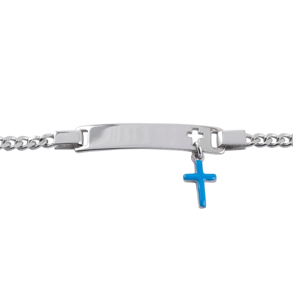 Silverarmband för barn - bricka & blått kors, 15+3 cm