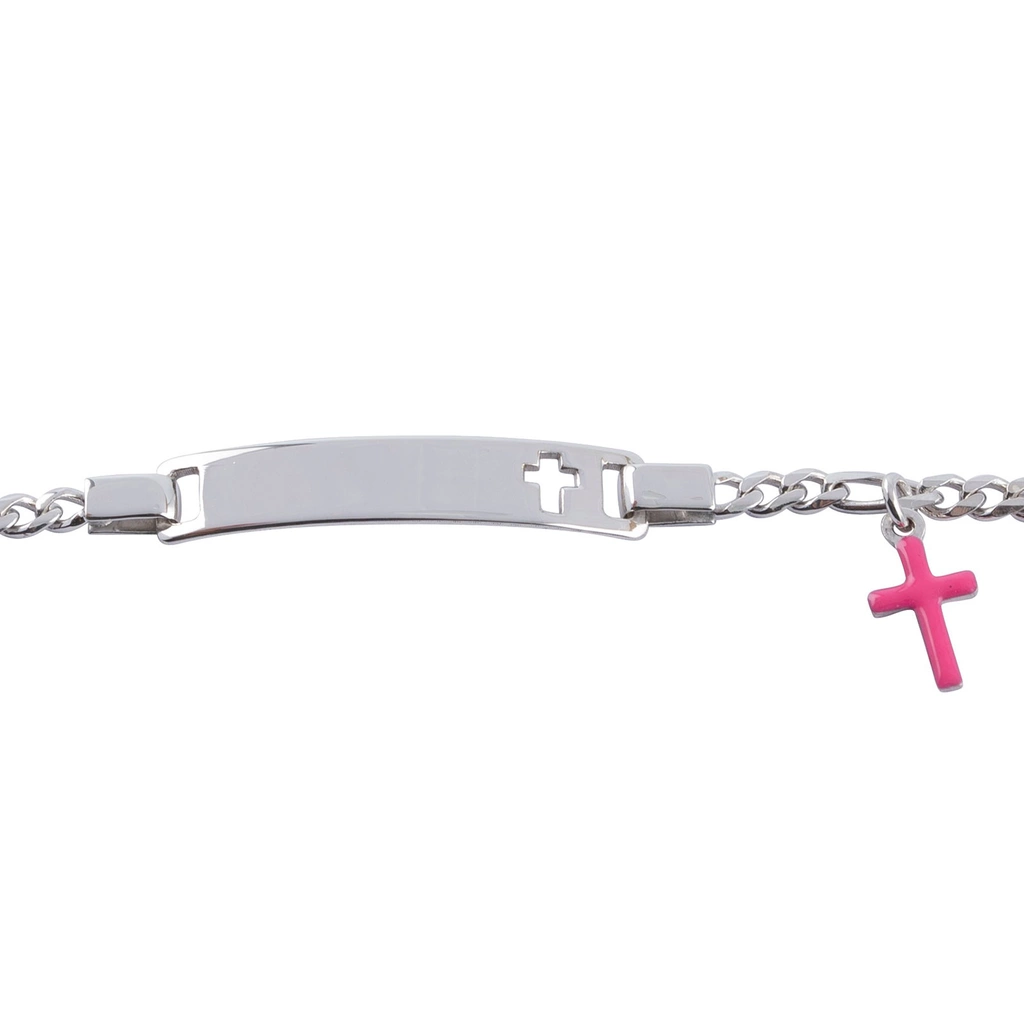 Silverarmband för barn - bricka & rosa kors, 15+3 cm