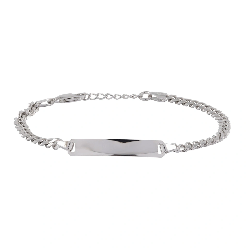 Armband barn äkta silver - pansarlänk & bricka, 15+2 cm