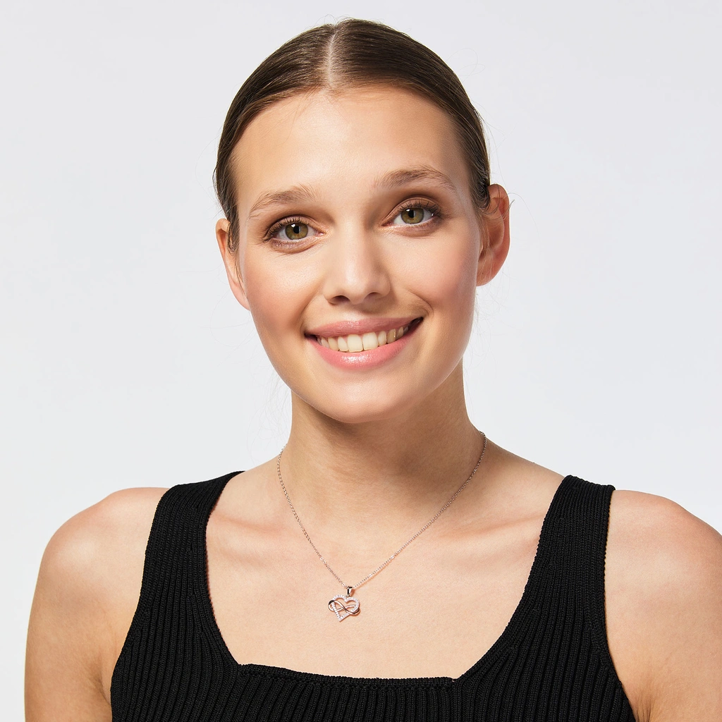 Halsband äkta silver - bicolor hjärta, 42+5 cm