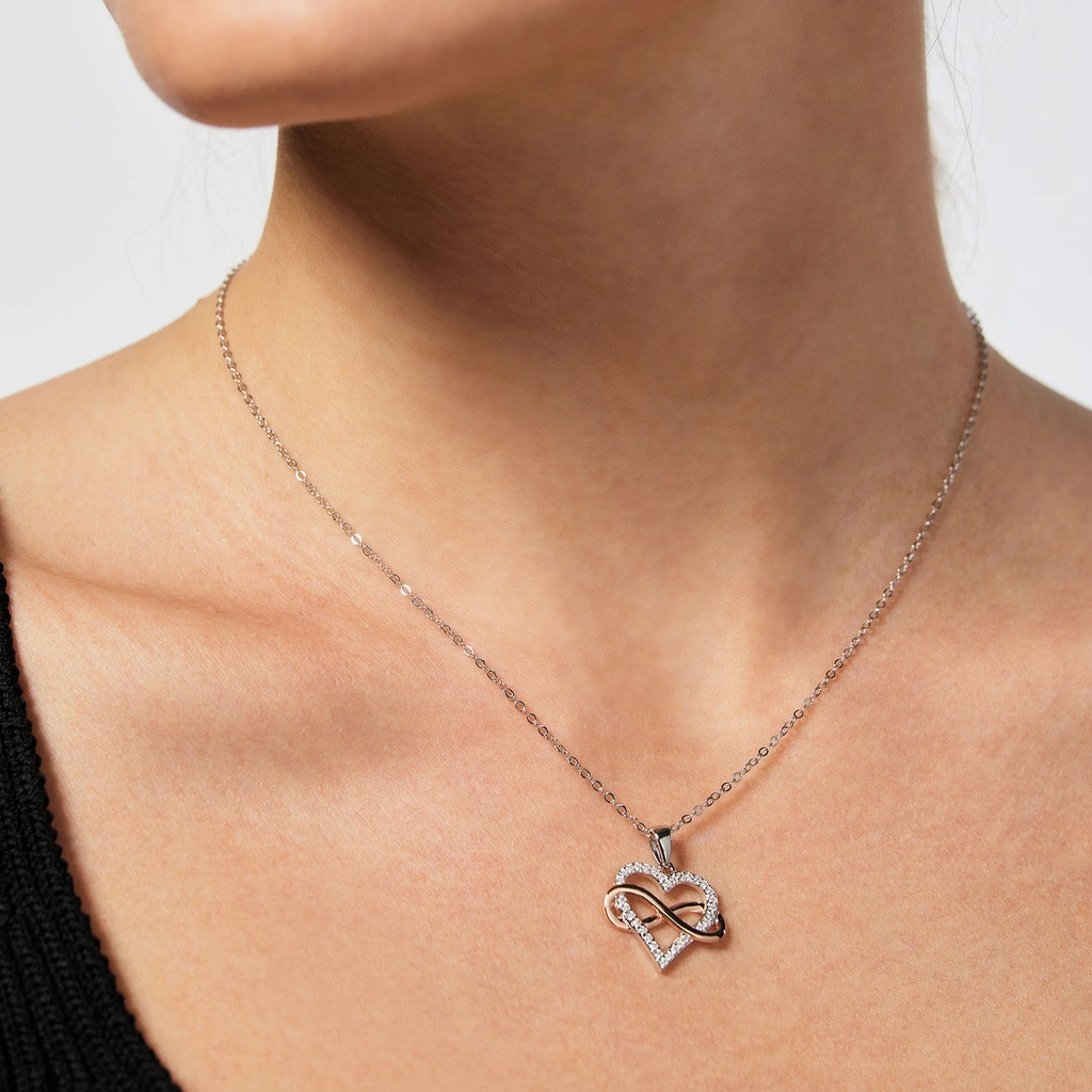 Halsband äkta silver - bicolor hjärta, 42+5 cm