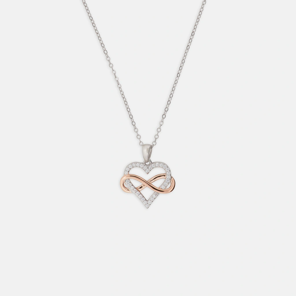 Halsband äkta silver - bicolor hjärta, 42+5 cm