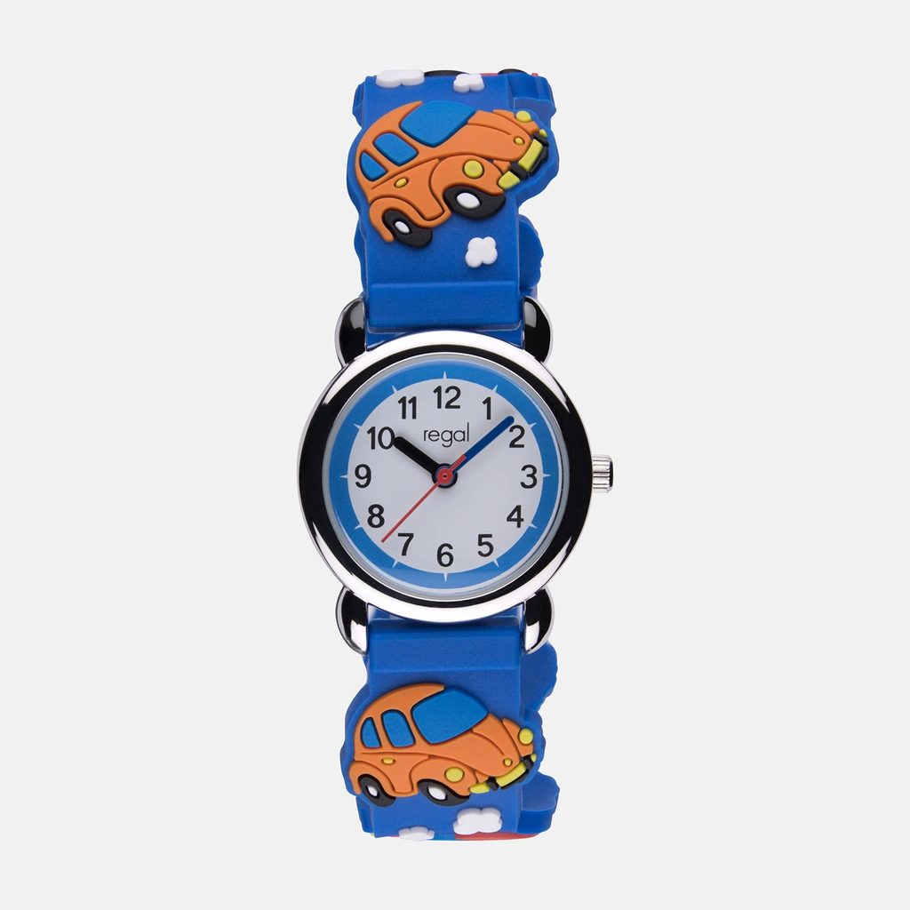 Barnklocka med figurband - bilar blå