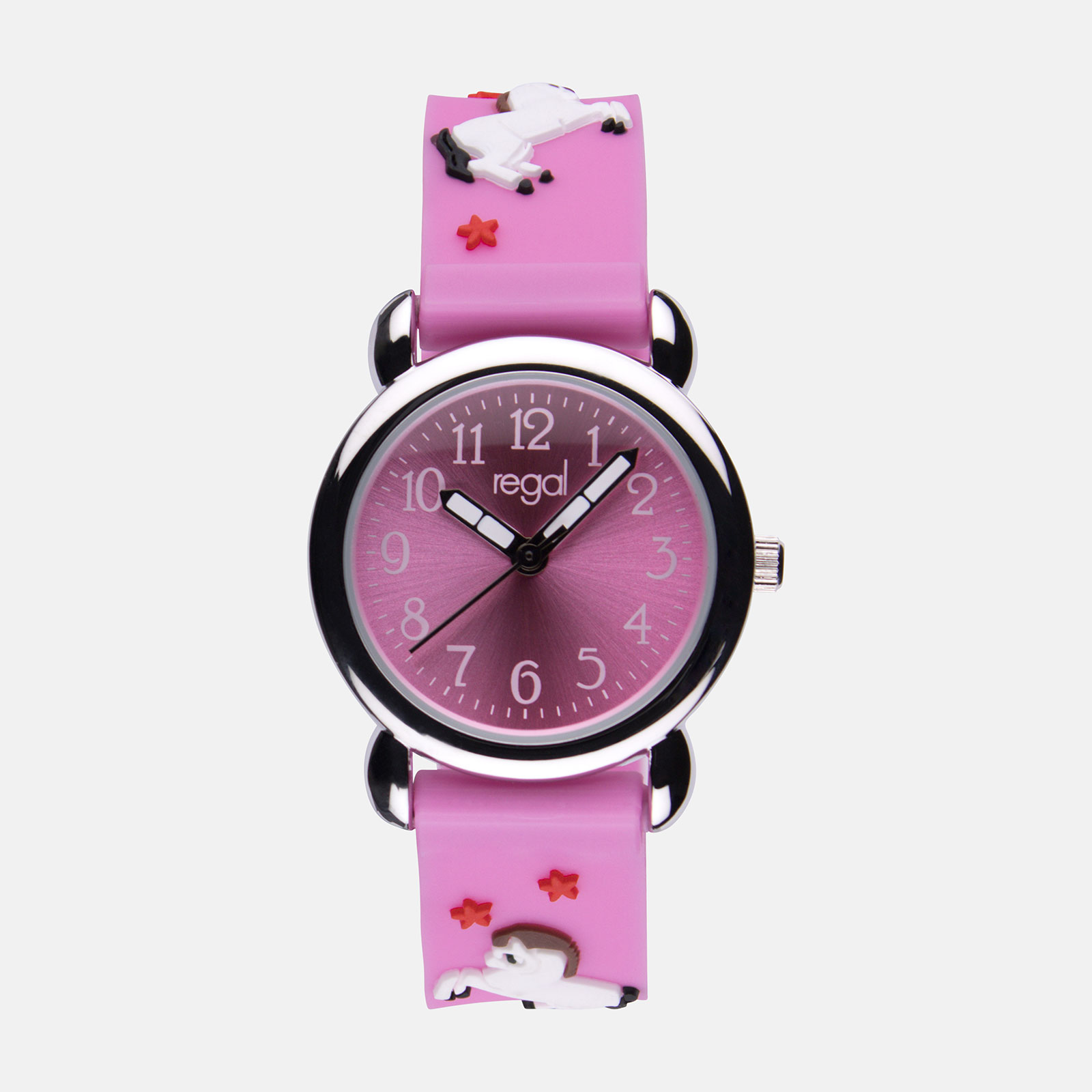 Regal barnklocka - rosa gummiband,  hästar, 27 mm