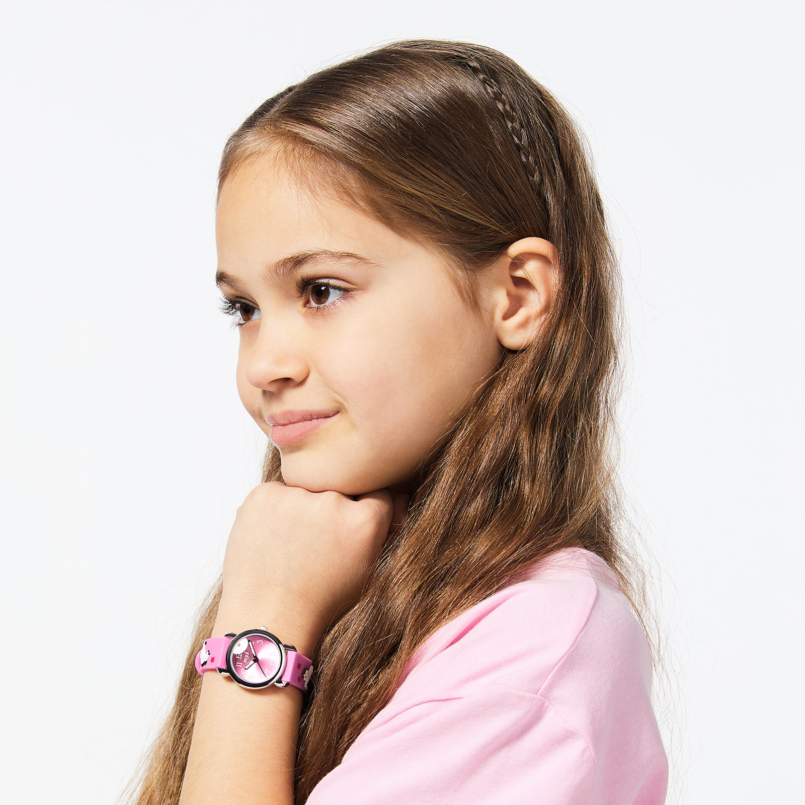 Regal barnklocka - rosa gummiband,  hästar, 27 mm