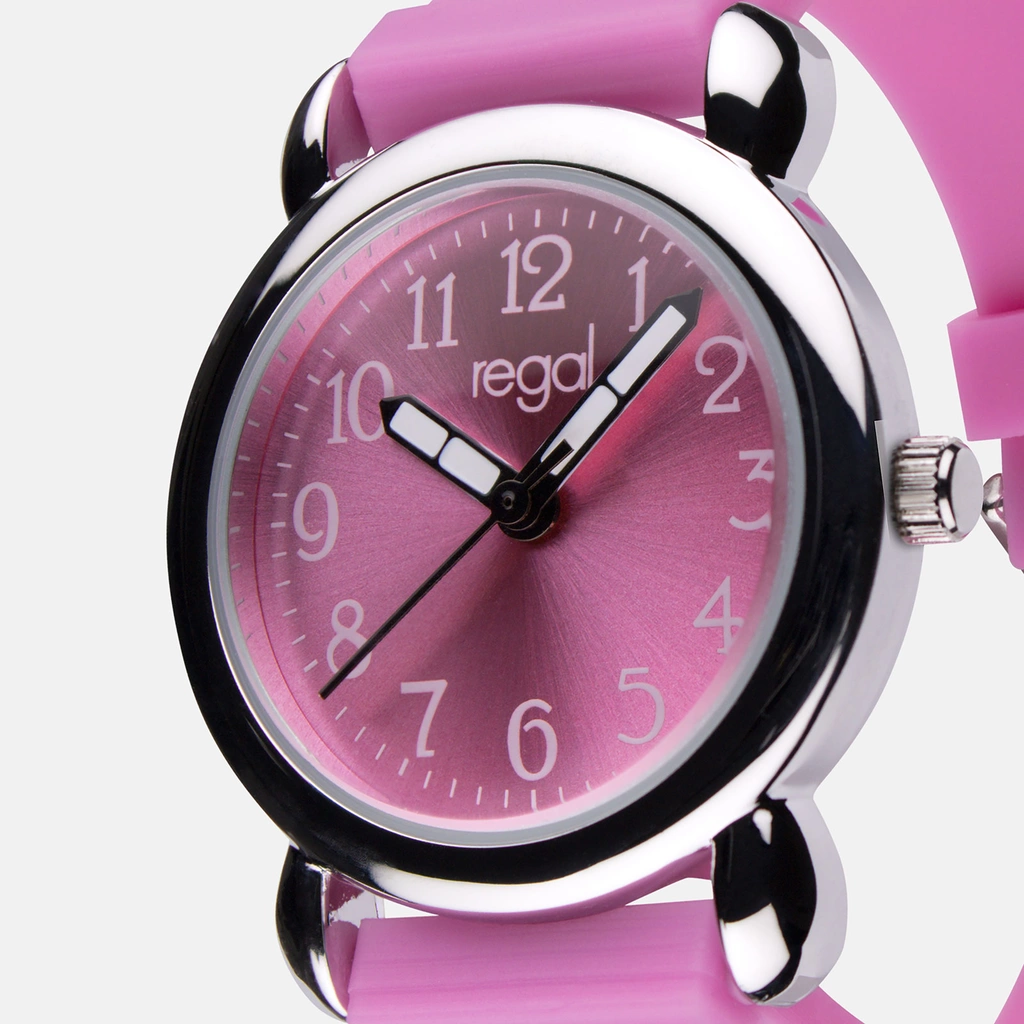 Regal barnklocka - rosa gummiband,  hästar, 27 mm