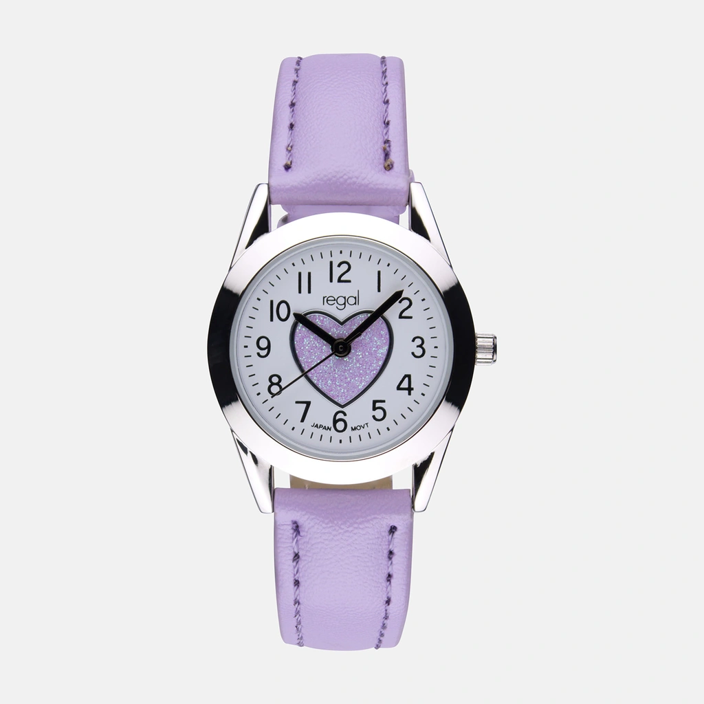 Regal barnklocka & smyckeskrin - silver/lila, 27 mm