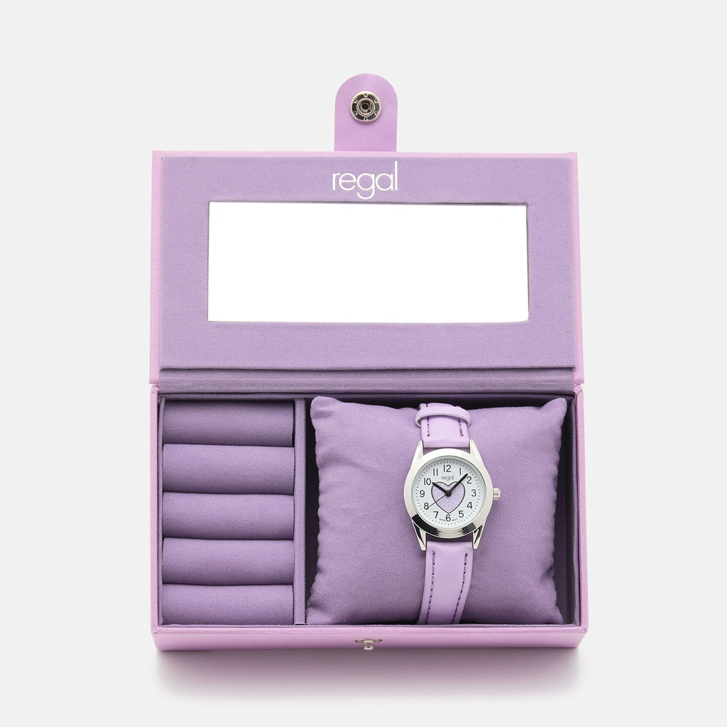 Regal barnklocka & smyckeskrin - silver/lila, 27 mm