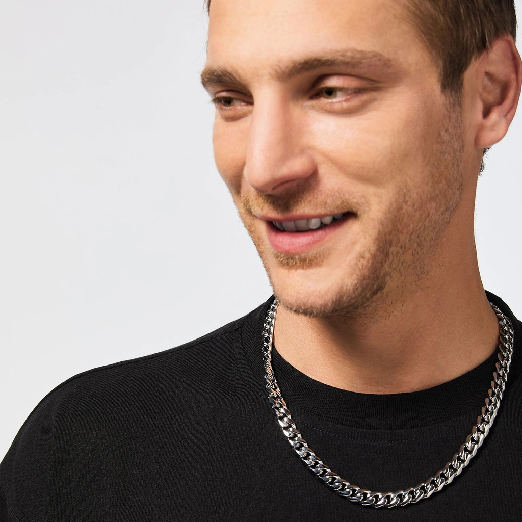 Stålhalsband herr - pansarlänk, 10mm, 60 cm