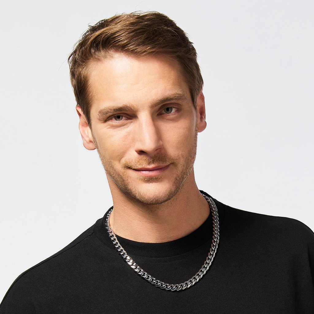 Stålhalsband herr - pansarlänk, 10mm, 60 cm