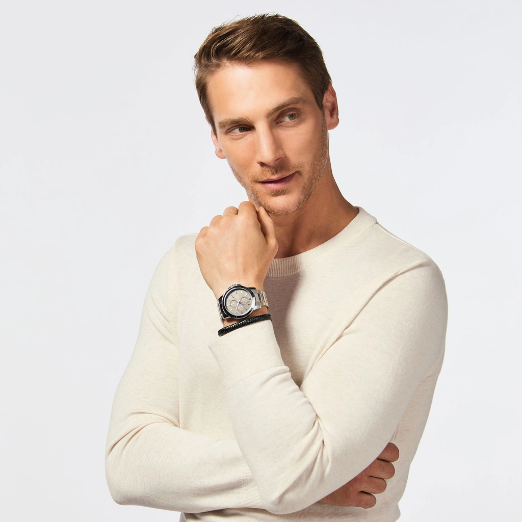 Regal klockset herr -  metallband, silverton/grå, 45mm