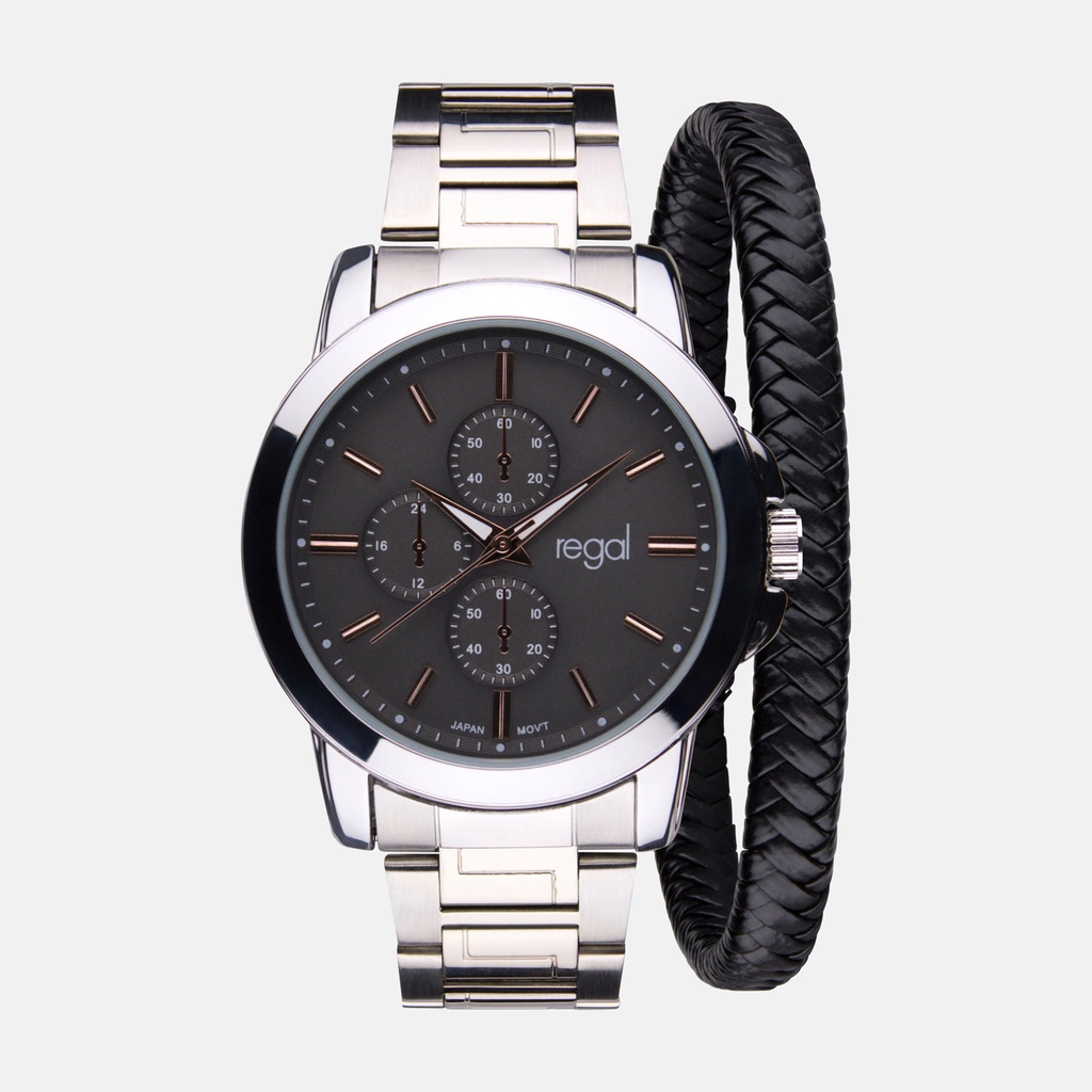 Regal klockset herr -  metallband, silverton/grå, 45mm