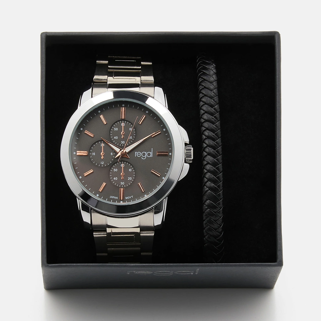 Regal klockset herr -  metallband, silverton/grå, 45mm