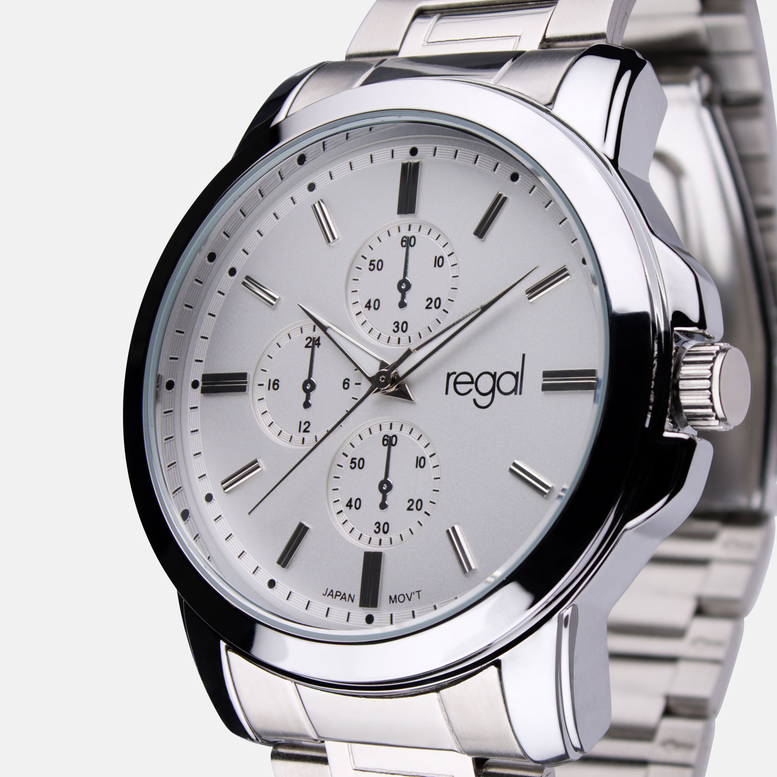 Regal klockset herr -  metallband, silverton/vit, 45mm