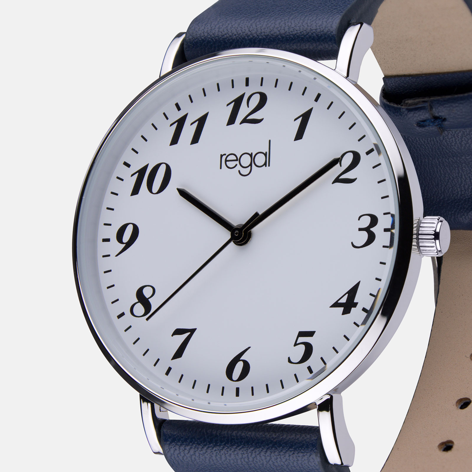 Regal damklocka - blått band, silverton/vit, 38mm