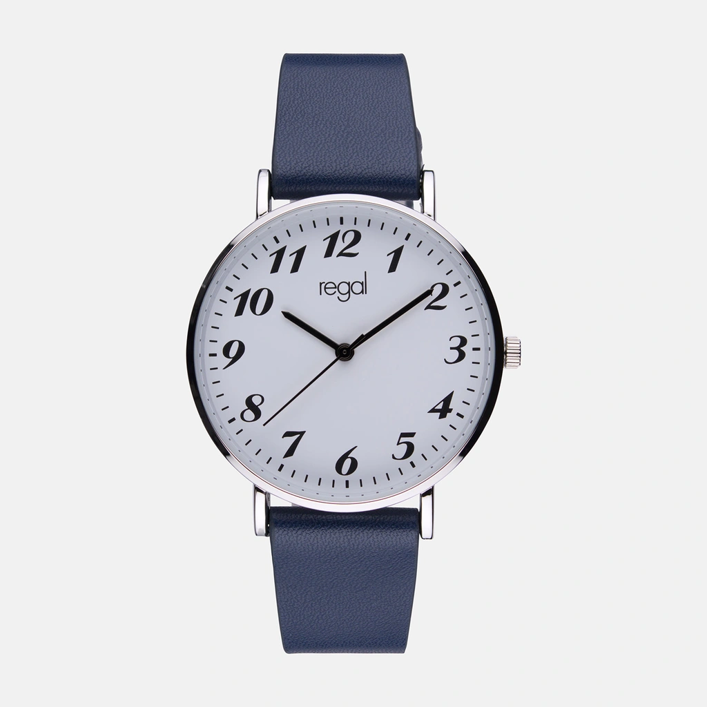 Regal damklocka - blått band, silverton/vit, 38mm