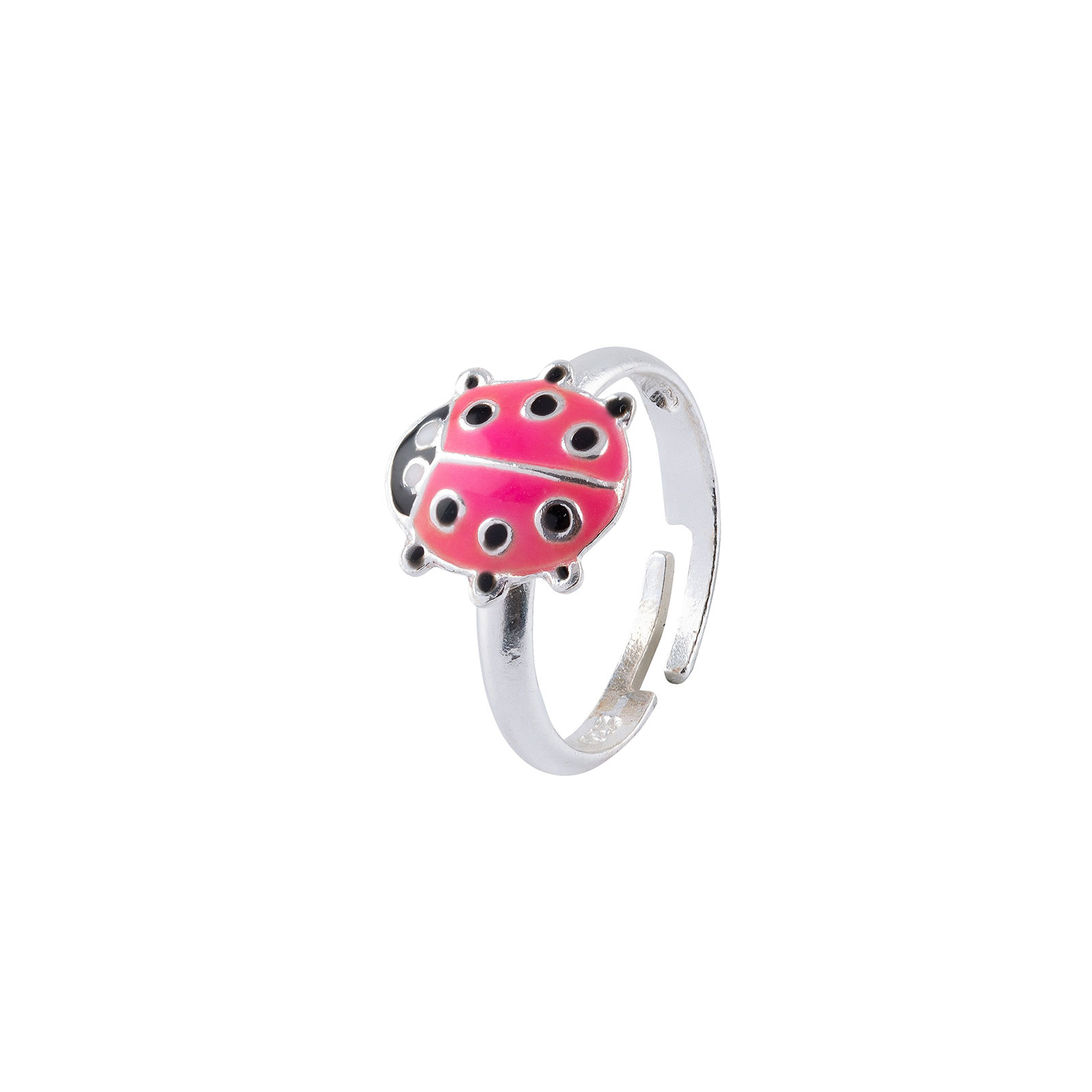 Silverring för barn - rosa nyckelpiga