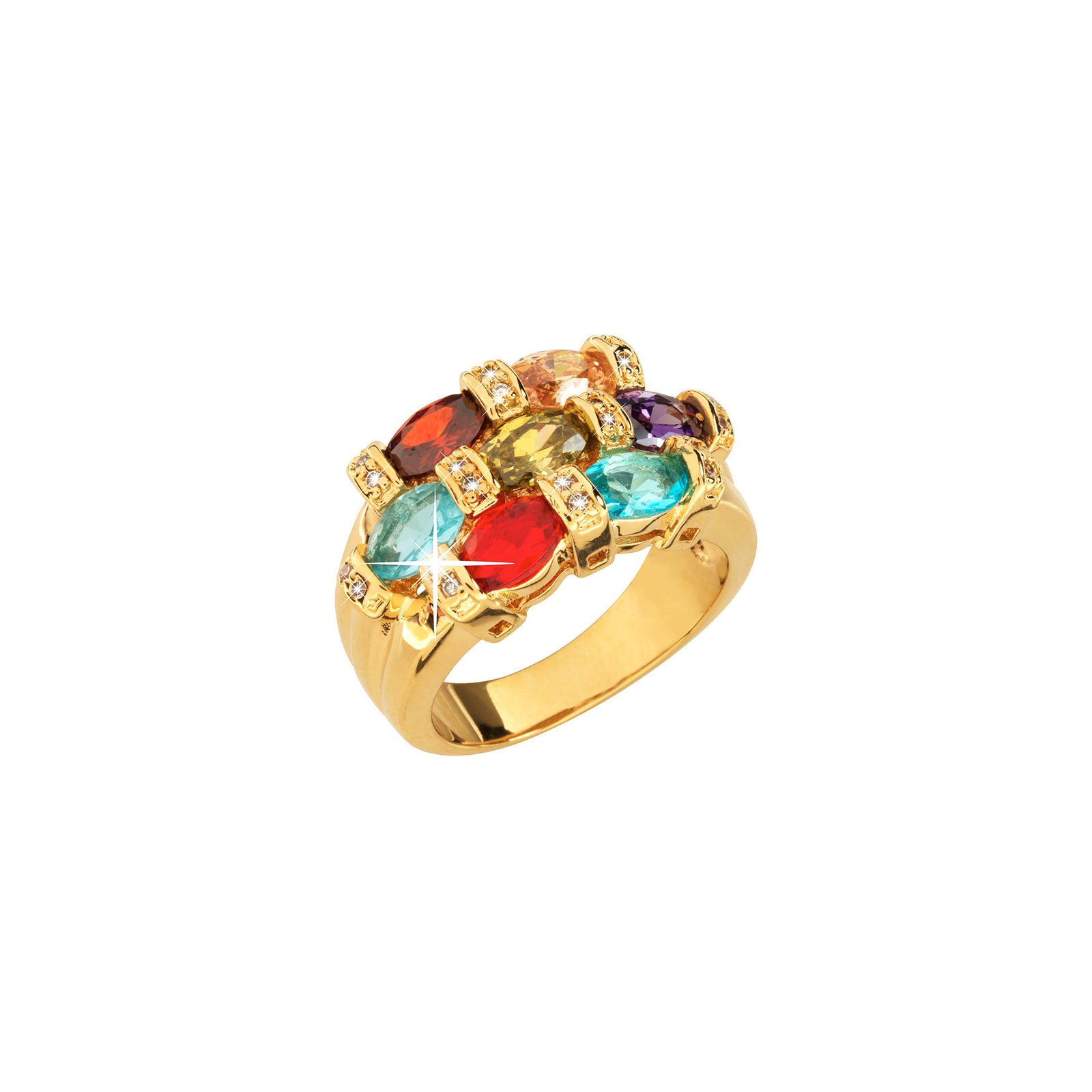 18k Guldpläterad ring med många multicolor Kubisk Zirkonia
