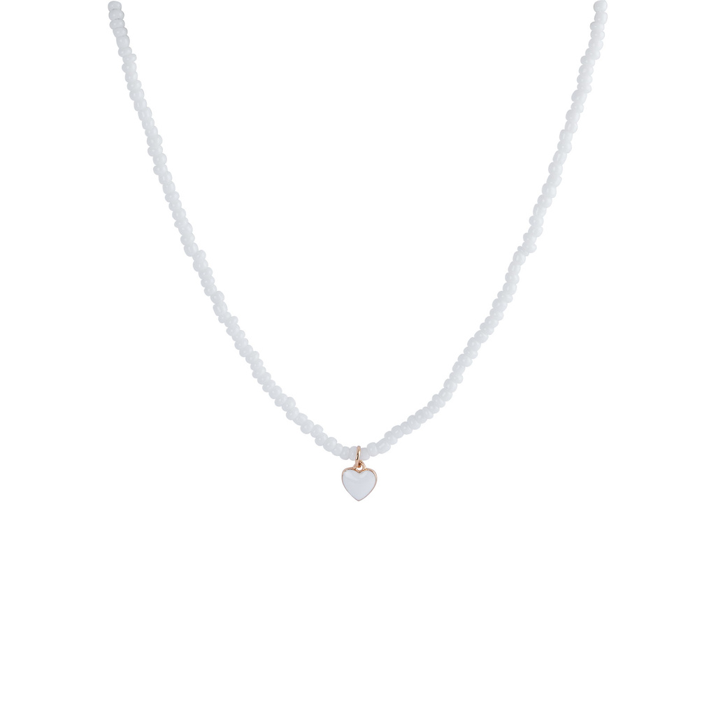 Halsband, vita pärlor & hjärta - 40 cm